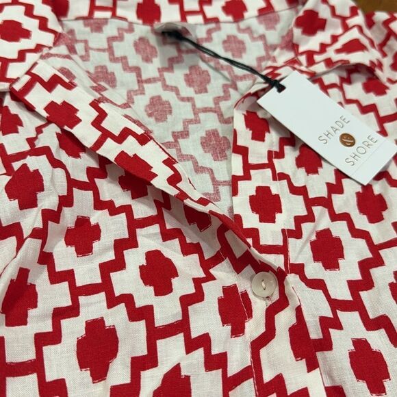 *NWT Shade & Shore Large (12-14) Red Cropped Button Up Short Sleeve Cover Up - Picture 8 of 8
